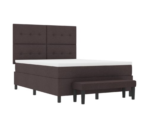 Cama con Box Spring  con Colchón y Bancó Marrón Oscuro 140x200 cm Tela