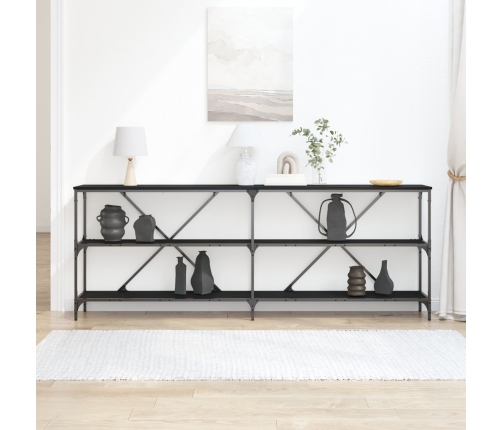 Mesa de Consola  Negro Roble 200x30x75 cm Madera Ingenierizada y Acero
