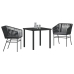 Set de Comedor de Jardín  de 3 piezas con Cojines Negro Poliratán