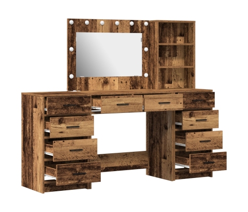 Set de Tocador de 3 Piezas  con LED Madera Antigua Madera Elaborada