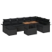 Conjunto de Comedor de Jardín de 9 Piezas con Cojines Negro Ratan Poliéster Acacia