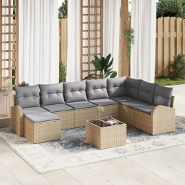 Juego de sofá de jardín  Set de 9 Beige Rattan