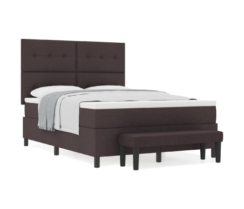 Cama con Box Spring  con Colchón y Bancó Marrón Oscuro 140x200 cm Tela