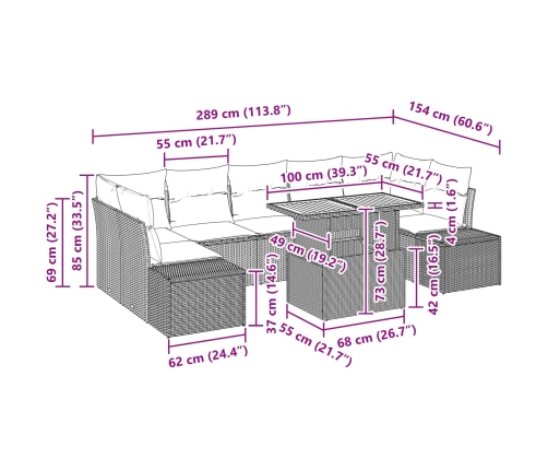 Conjunto de Sofá de Jardín  Set de 8 Marrón, Gris