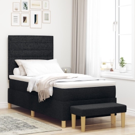 Cama con Base  con Colchón y Banco Negro 90x200 cm Tela