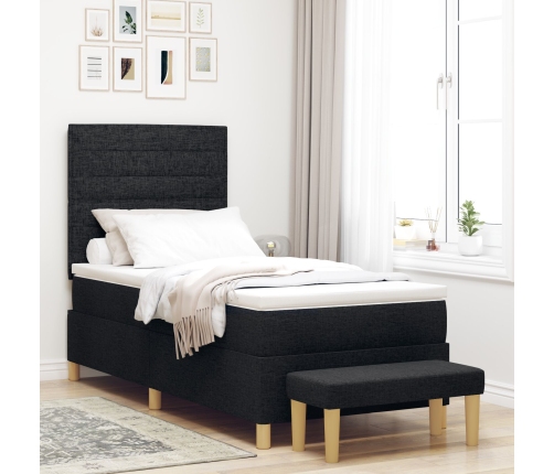 Cama con Base  con Colchón y Banco Negro 90x200 cm Tela