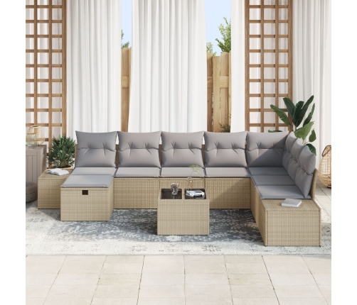 Conjunto de Sofá de Jardín de 9 Piezas con Cojines Beige Ratán Sintético