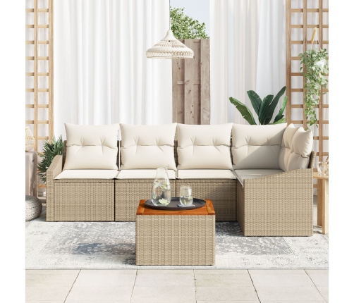 Set de sofá de jardín  de 6 piezas con cojines Beige Ratán PE Acacia