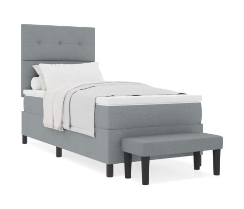 Cama con somier  con colchón y banco gris claro 100x200 cm tela