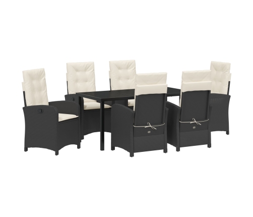 Set de comedor de jardín  7 piezas con cojines - Ratán negro