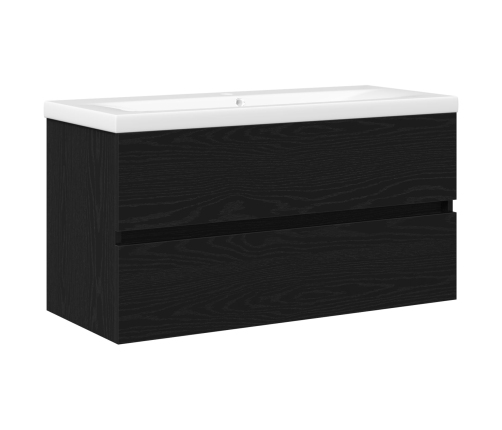 Armario de Pila  con Lavabo Integrado Roble Negro Madera Elaborada, Armario de Pila  Roble Negro 90x38,5x45 cm Madera Elaborada