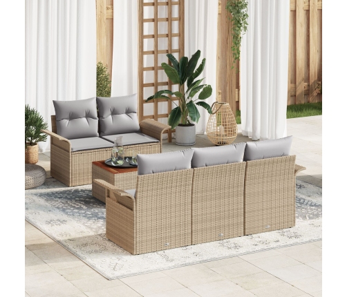 Conjunto de Sofá de Jardín de 6 Piezas con Cojines Beige de Poliratán Acacia