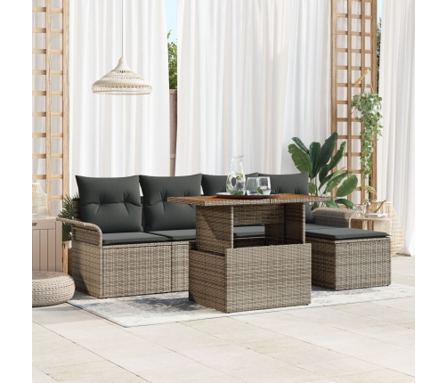 Set de Comedor de Jardín de 6 Piezas con Cojines Gris Poliratán Acacia de