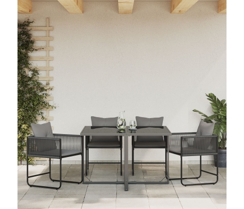 sillas de jardín  con cojines 4 pcs Rattan Poliéster Negro