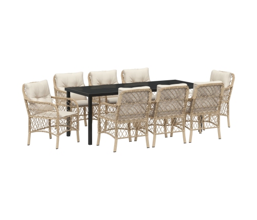 Conjunto de Comedor de Jardín  de 9 Piezas con Cojines Beige Poliratán