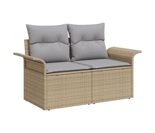 Conjunto de Comedor de Jardín de 11 Piezas con Cojines Beige Poli Ratán Acacia