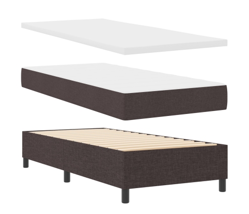 Cama con Somier y Colchón Marrón Oscuro 90x200 cm de Tela