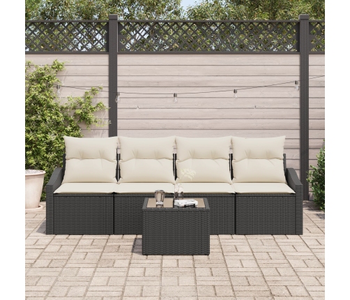 Conjunto de Comedor de Jardín de 5 Piezas con Cojines Negro Ratán Sintético