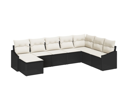 Set de Comedor de Jardín de 8 Piezas con Cojines de Ratán Polietileno Negro