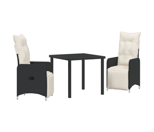 Set de Comedor de Jardín de 3 Piezas con Cojines de  Poliratán Negro