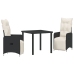 Set de Comedor de Jardín de 3 Piezas con Cojines de  Poliratán Negro