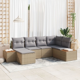 Conjunto de Sofá de Jardín de 6 Piezas con Cojines Beige Ratán Sintético Acacia