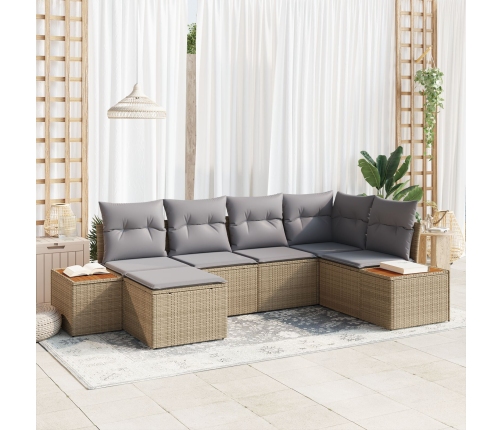 Conjunto de Sofá de Jardín de 6 Piezas con Cojines Beige Ratán Sintético Acacia