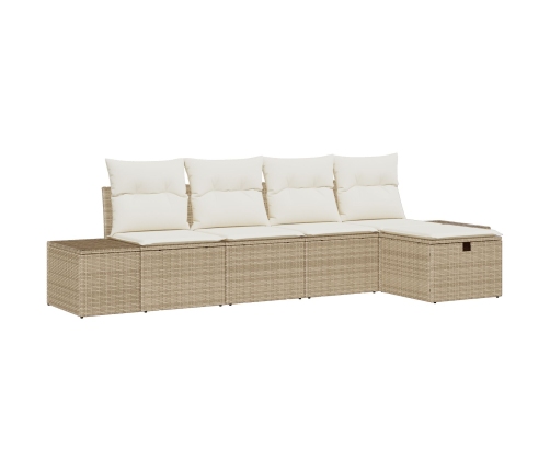 Conjunto de Sofá de 5 Piezas  con Almohadas Beige Poliratán