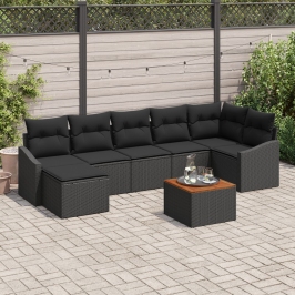Conjunto de Sofás de Jardín  de 8 Piezas con Cojines Negro Poliratán Acacia