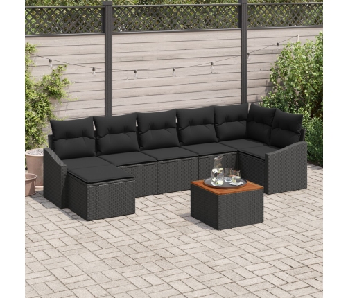 Conjunto de Sofás de Jardín  de 8 Piezas con Cojines Negro Poliratán Acacia