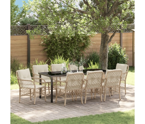 Conjunto de Comedor de Jardín  de 9 Piezas con Cojines Beige Poliratán