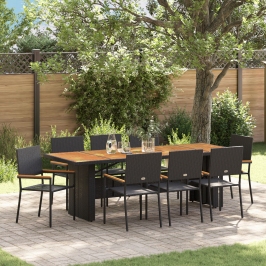 Set de comedor de jardín de 9 piezas  negro de poli ratán
