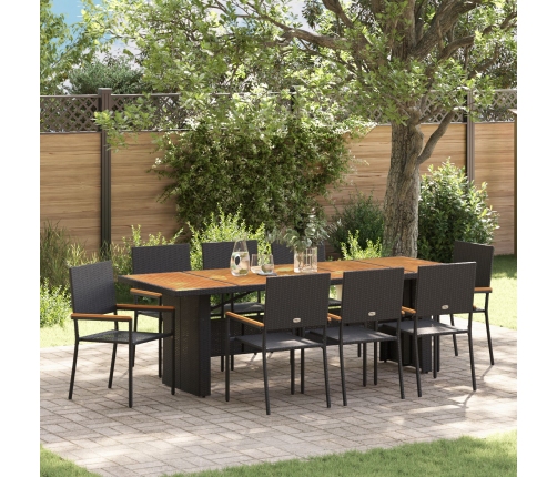 Set de comedor de jardín de 9 piezas  negro de poli ratán