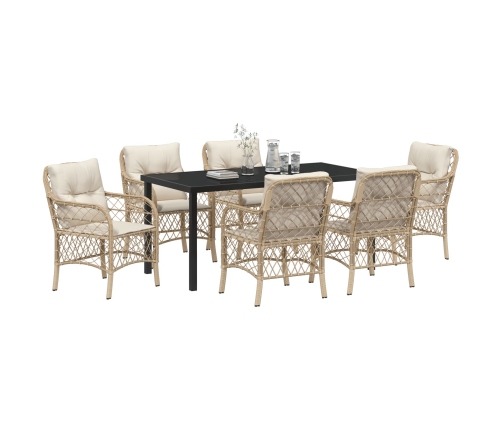 Juego de Comedor de Jardín de 7 Piezas con Cojines Beige Ratán Polímero