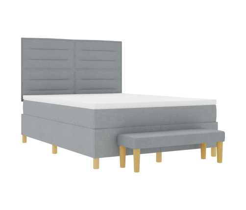 Cama con Canapé con Colchón y Banco Gris Claro 140x190 cm Tela