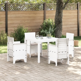 Set de Comedor de Jardín de 5 Piezas con Cojines Blanco Poliratán