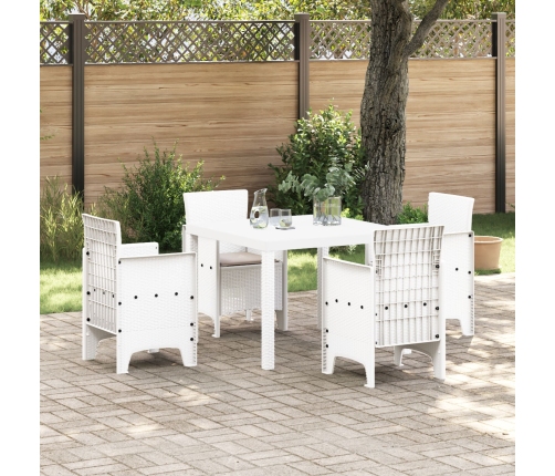 Set de Comedor de Jardín de 5 Piezas con Cojines Blanco Poliratán