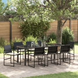 Conjunto de Comedor de Jardín  de 9 Piezas con Cojines Negro Poliratán