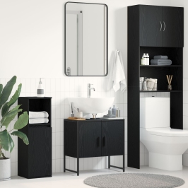 Gabinete de Fregadero de Baño  Roble Negro 60x33x60 cm Madera de Calidad