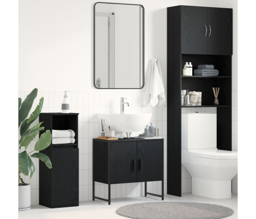 Gabinete de Fregadero de Baño  Roble Negro 60x33x60 cm Madera de Calidad