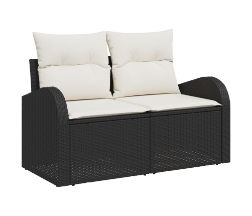 Set de Comedor de Jardín de 7 Piezas con Cojines Negro Ratán Poliéster
