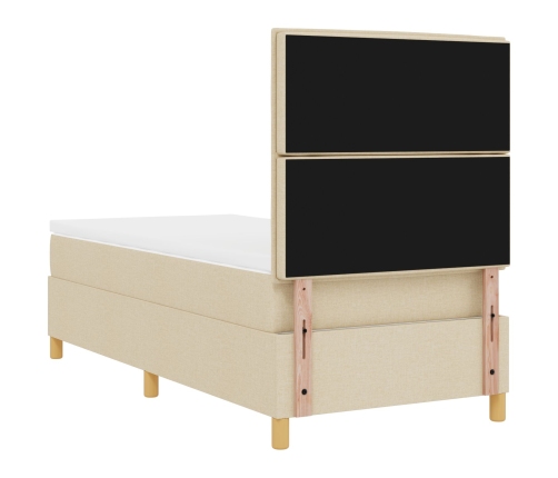 Cama con somier  con colchón y LED crema 100x200 cm tela