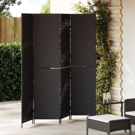 Divisor de ambientes  de 4 paneles plegable negro 195x180 cm de poli ratán