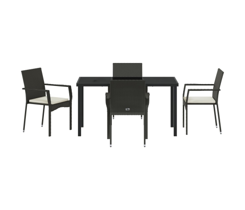 Juego de Comedor de Jardín  de 5 Piezas con Cojines Negro Poliratán