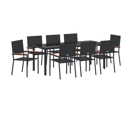 Conjunto de Comedor de Jardín de 9 Piezas  Negro Poliratán
