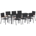 Conjunto de Comedor de Jardín de 9 Piezas  Negro Poliratán