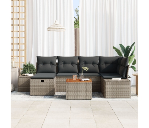 Set de Sofá de Jardín Set de 7 Gris Poliratán Sofá Exterior