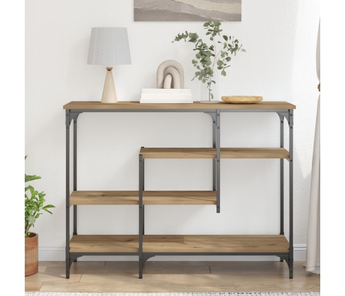 Mesa de Consola  Roble Artesanal 100x35x75 cm Madera Elaborada y Acero