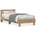 Cama  con luces LED en roble artesanal 90x190 cm de madera compuesta