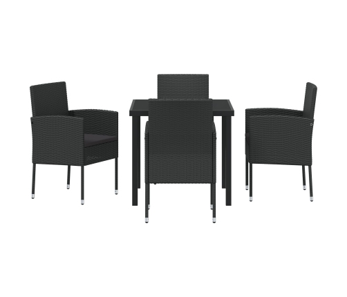 Juego de Comedor de Jardín  de 5 Piezas con Cojines de Ratán Poliéster Negro